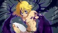 Meliodas unleashing his power amidst dark energy.