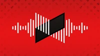 Abstract soundwave design on a vibrant red background featuring a play button motif.