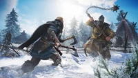 Epischer Kampf in einer verschneiten Landschaft: Assassin's Creed Valhalla