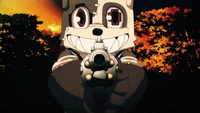 Shuichi Kagayas Verwandlung in ein Monster: Gleipnirs Hundemaskottchen mit einer Waffe