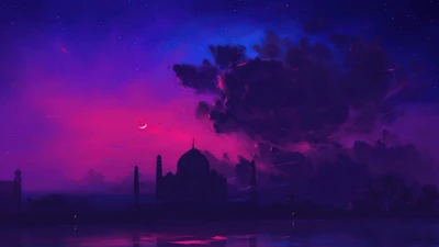 Silhueta do Taj Mahal ao crepúsculo: uma obra-prima digital