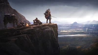 Adventurers on a Cliff Overlooking a Vast Landscape in Wartales