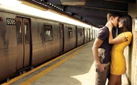 Romantic Kiss at the Train Station