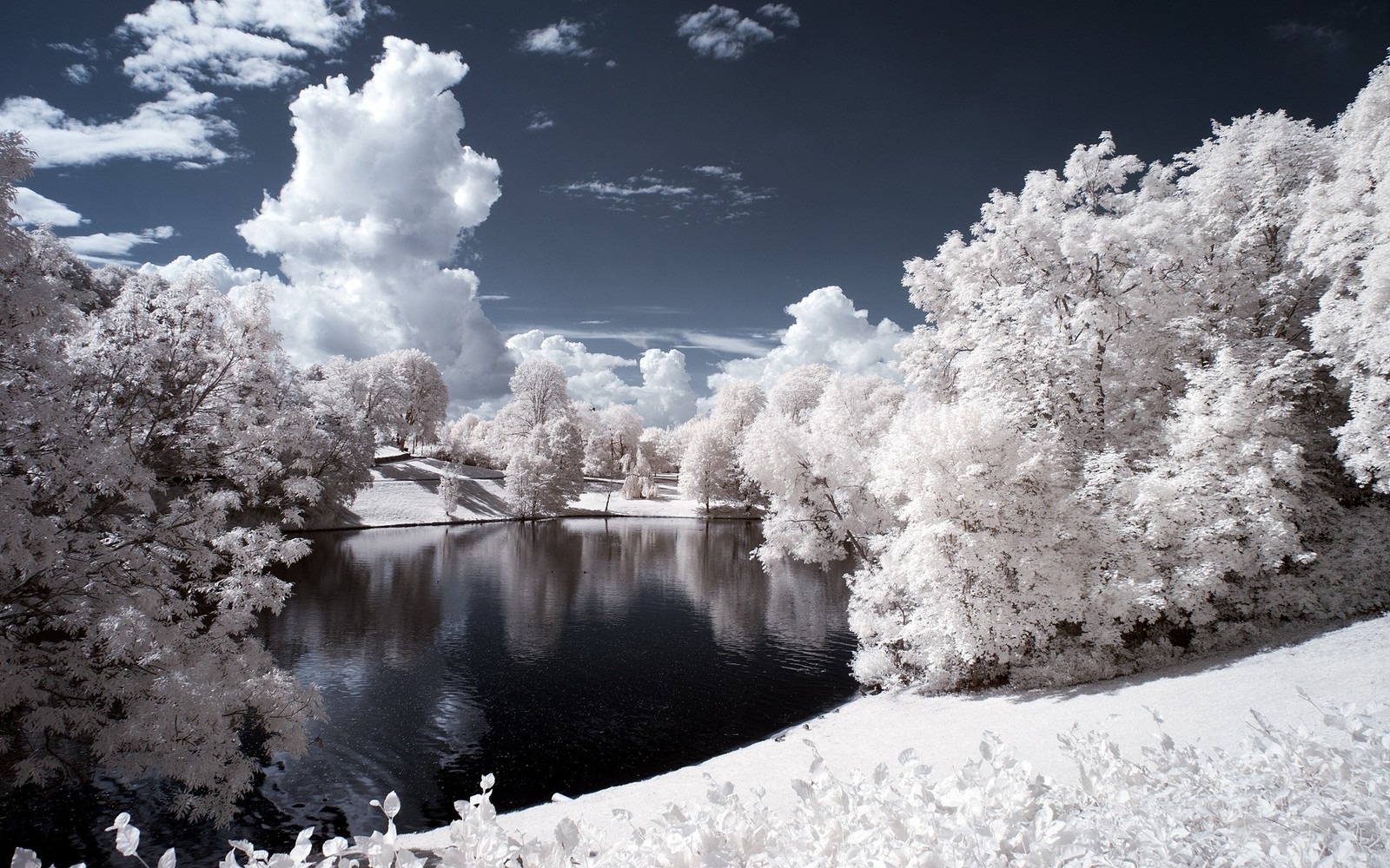 Lade wasser, winter, wolke, gefrieren, schnee Hintergrund herunter