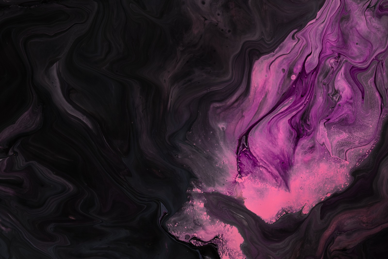 Purple and black paint swirls on a black background (painting, paint, purple, black, violet)