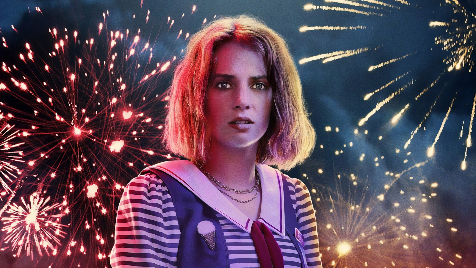 Baixar papel de parede stranger things, série de televisão, maya hawke, pisco de peito ruivo