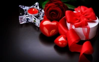 Rosa roja elegante y regalos románticos para celebraciones del amor