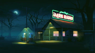 Nuit hantée à la station-service de radio sombre