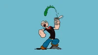 popeye, funny, teal background, cartoon, 5k