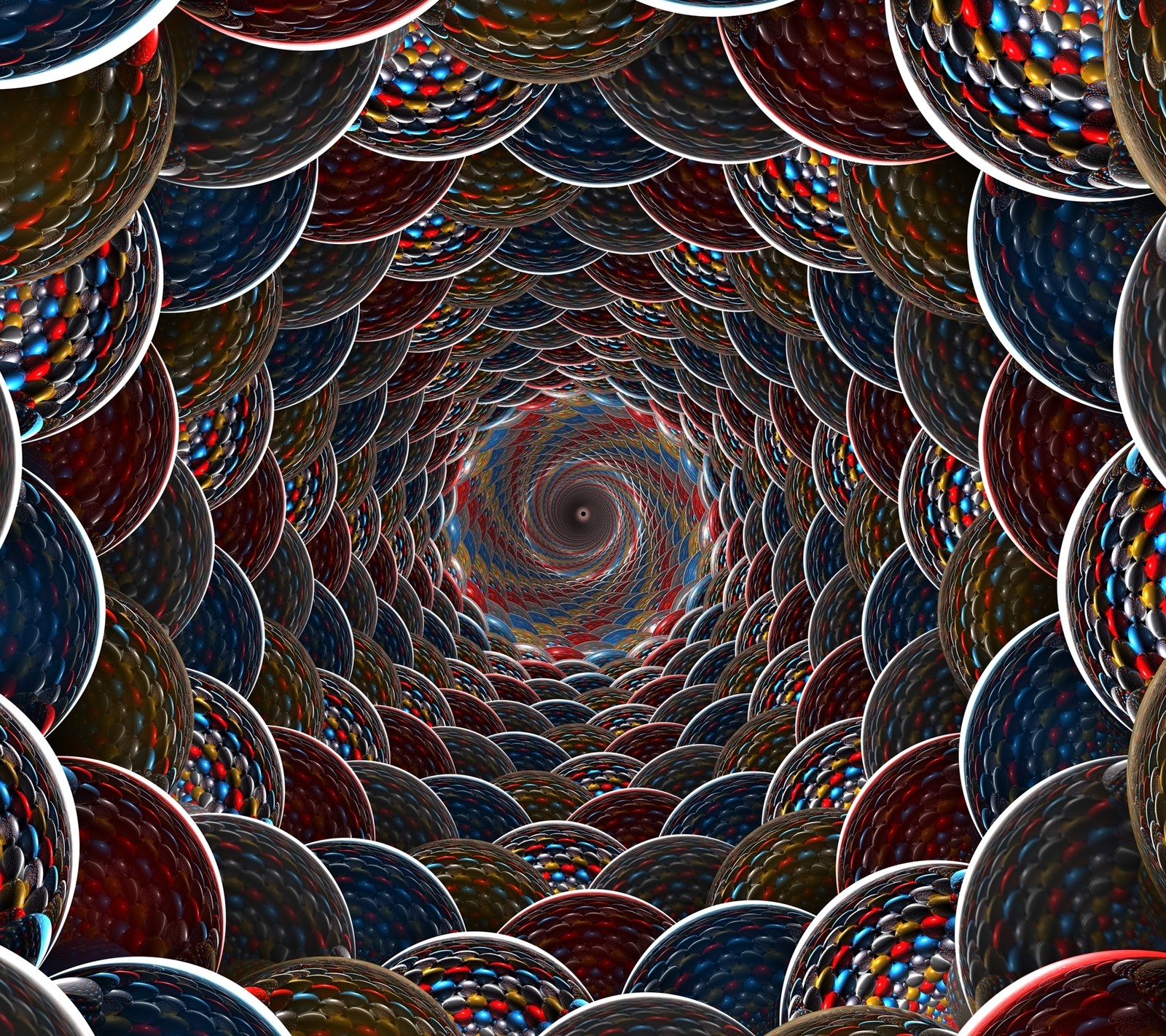 Um close de um design espiral com muitos círculos (3d, abstrato, ilusão, espiral)