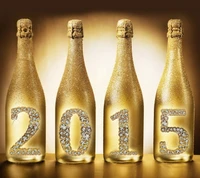 2015, bottle, champagne, gold, happy