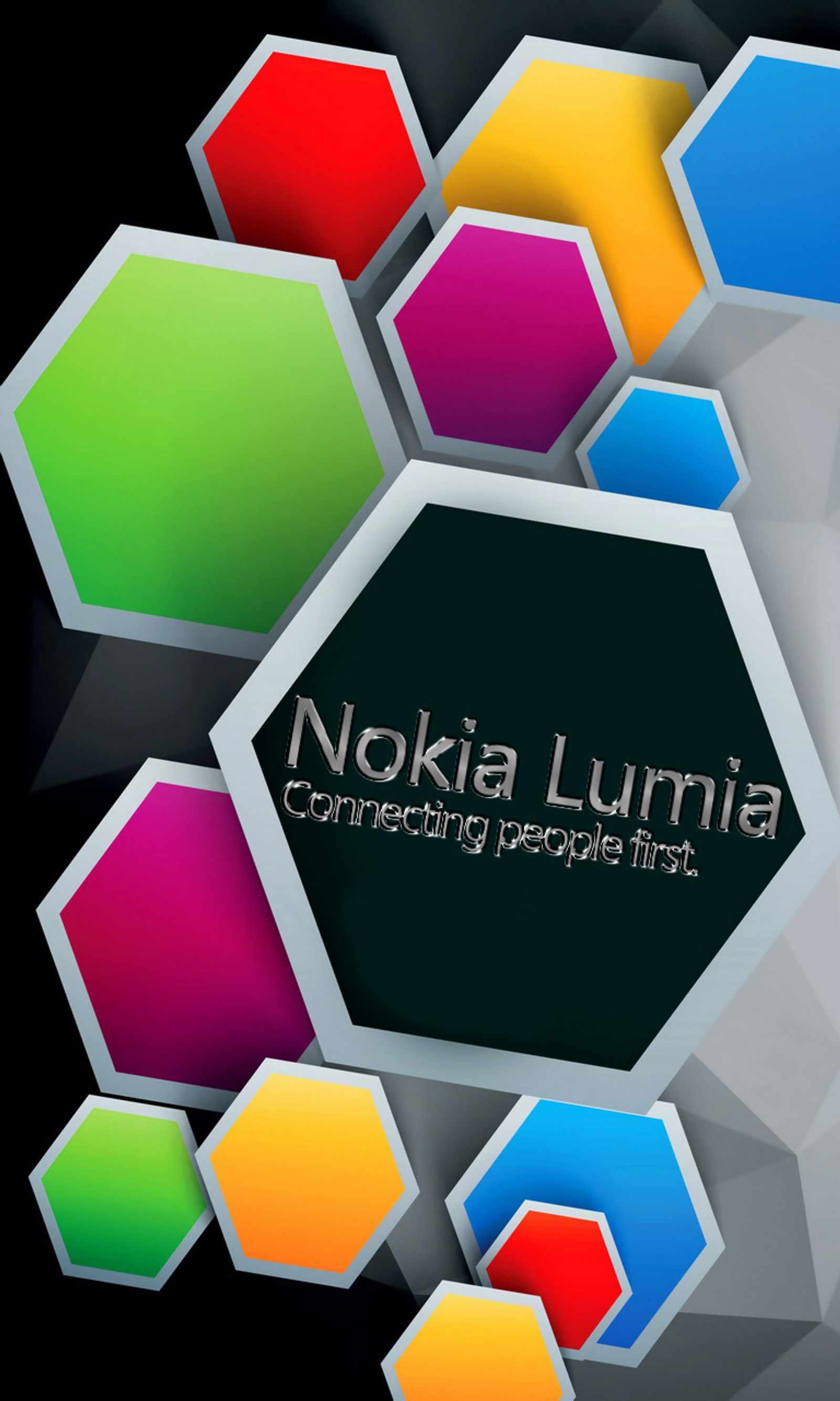 A close up of a colorful background with a black background and a white background (color, hexagons, logo, lumia, nokia)