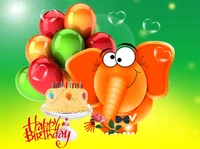 globos, elefante, feliz, feliz cumpleaños