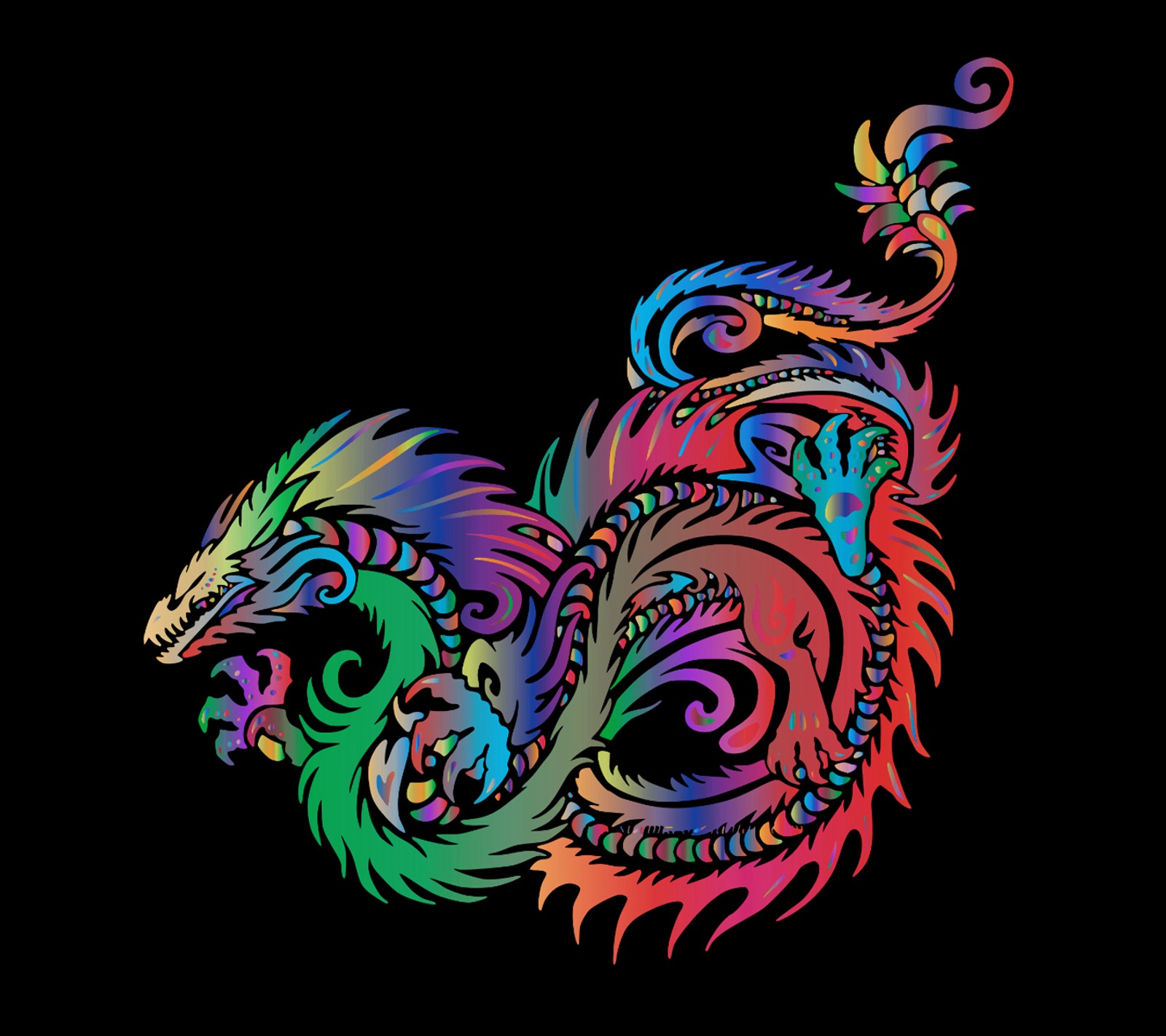 A colorful dragon with a black background (colorful, colors, dragon)