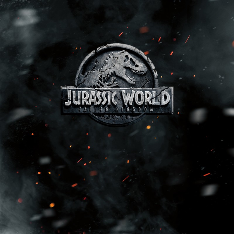 Логотип юрского периода с огнем и дымом на заднем плане (hd, юраский мир, jurassic world, фильм, парк)