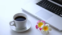 coffee cup, handheld devices, macbook, coffee, cup