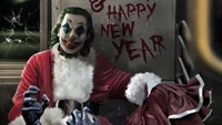 Joker in Santa Costume Celebrating New Year