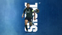 Gabriel Jesus em ação pelo Arsenal FC, mostrando seu atletismo e habilidade em um papel de parede esportivo dinâmico em 4K.