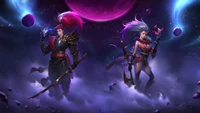 Yasuo und Diana unter dem Blutmond in League of Legends Kunst