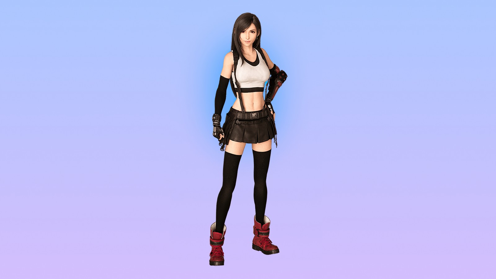 Крупный план человека в короткой юбке и ботинках (тифа локхарт, tifa lockhart, final fantasy 7 remake, ff7, видеоигра)