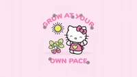 grow at your pace, hello kitty quotes, pink background, hello kitty background, sanrio