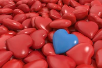 Amidst Red Hearts, a Blue Symbol of Love