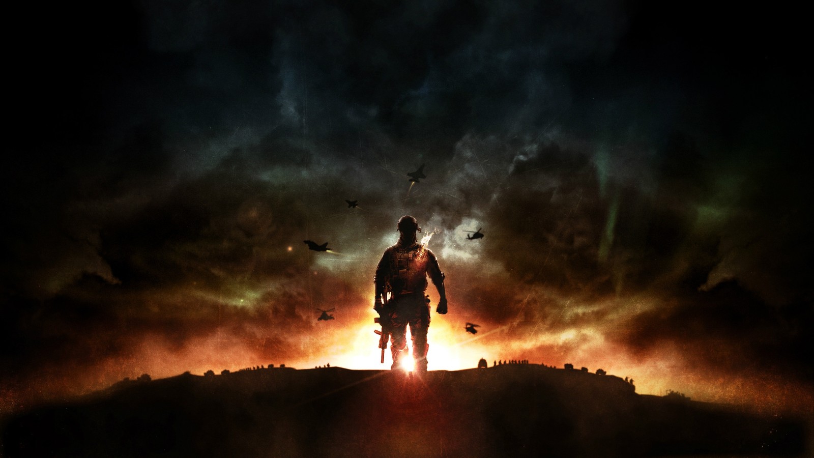 A man standing on top of a hill with a sky background (electronic arts, darkness, cloud, atmosphere, night)