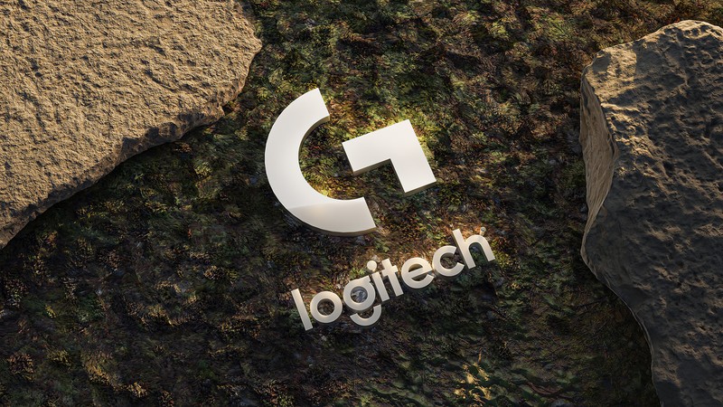 Крупный план камня с логотипом (логитеч, logitech, 3d логотип, цифровое искусство, технология)