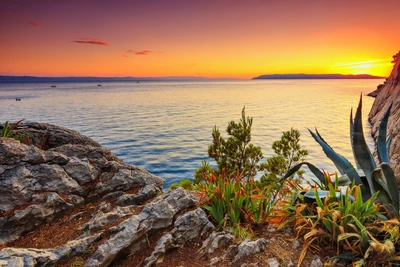 beautiful, lake, rocks, sea, sun