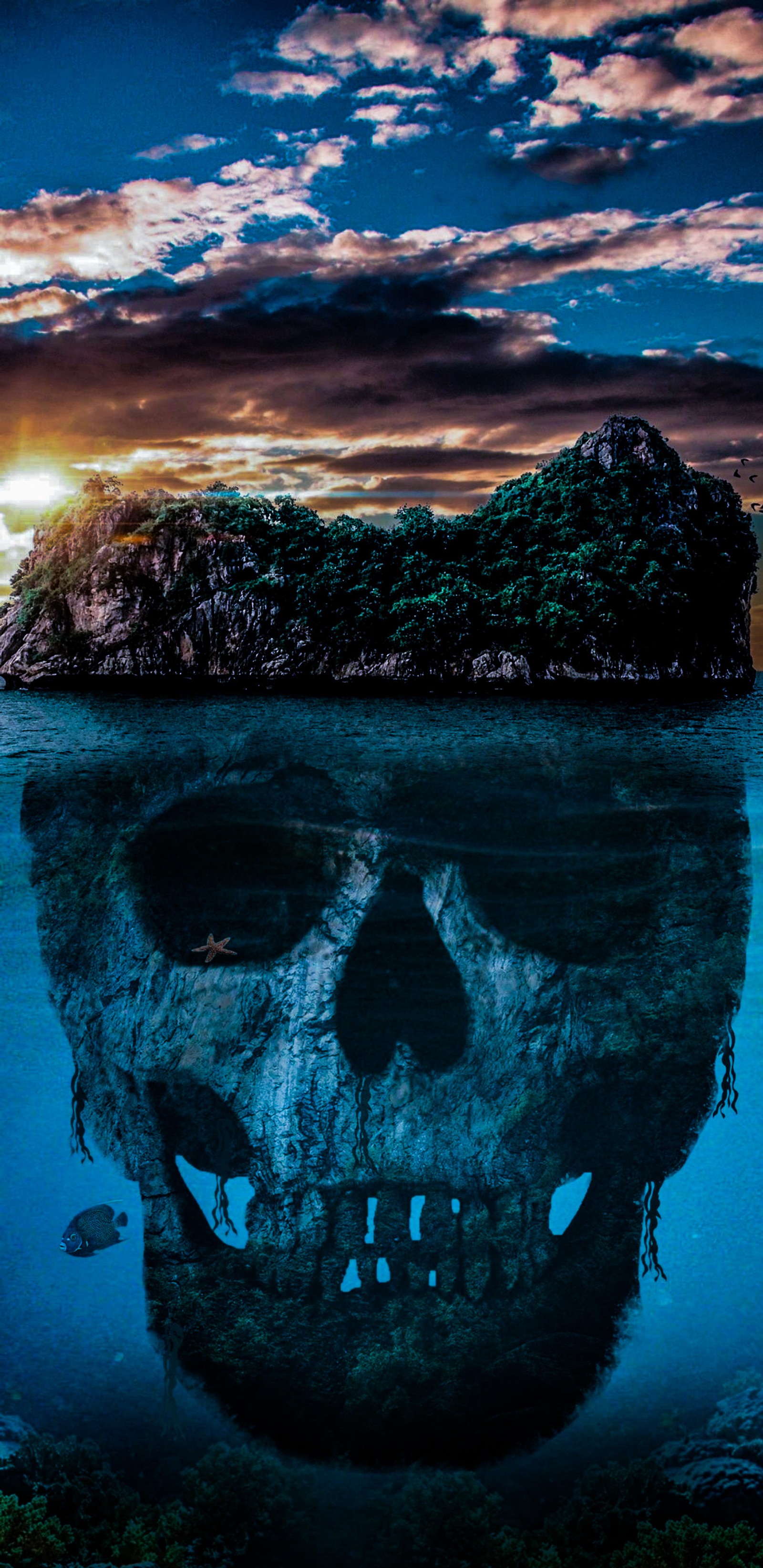 island, deadly, terror, ocean, skull Download Wallpaper