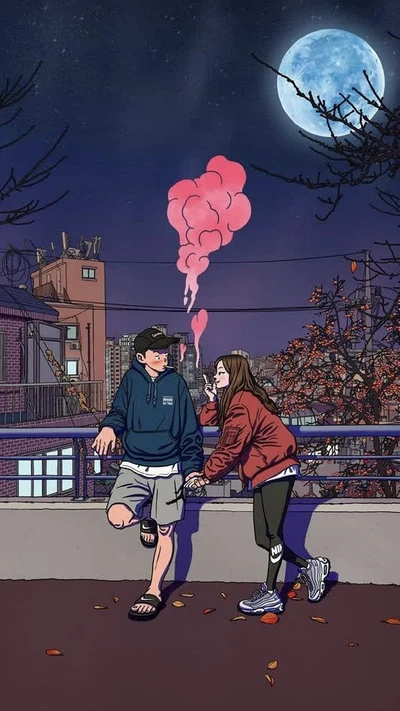 Sous la pleine lune : des adolescents partageant amour et fumée