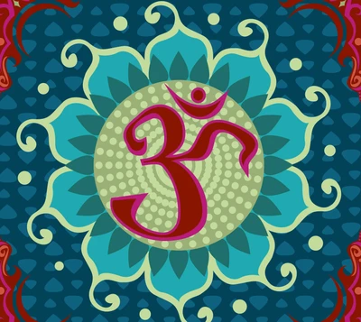 Sacred Om Symbol within a Vibrant Floral Mandala Design