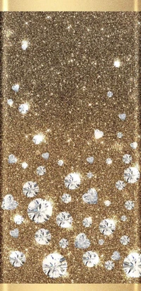 Paillettes dorées scintillantes avec des diamants en forme de cœur