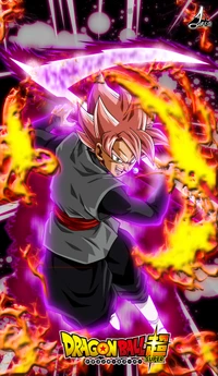 Goku as Super Saiyan Rose wielding a fiery scythe in Dragon Ball Super.