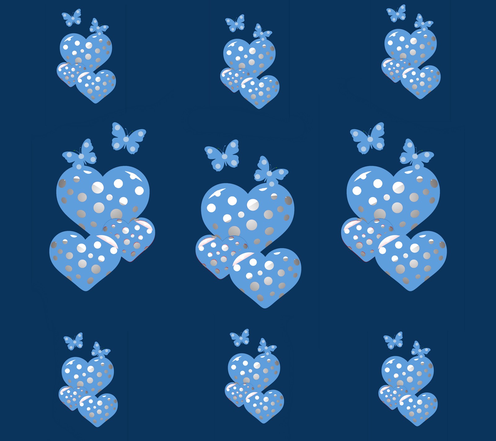 Un primer plano de un fondo azul con corazones y mariposas (azul, diseño, corazón, lugar)