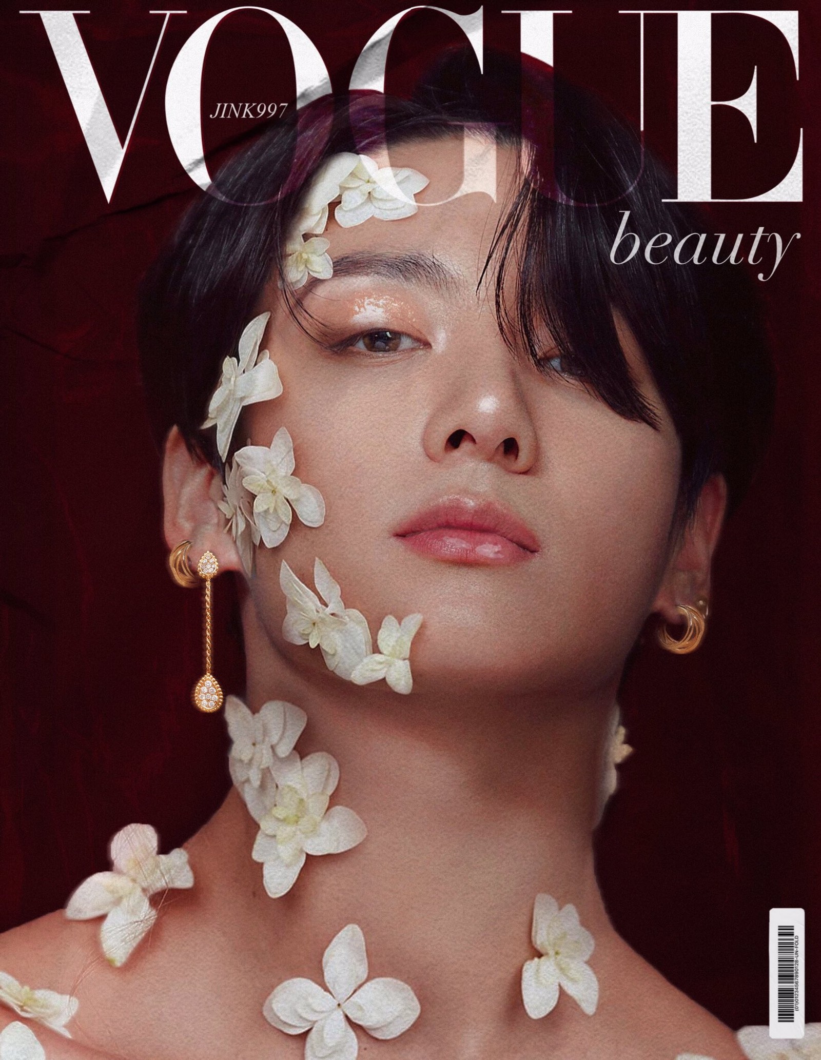 Image ornée d'une femme avec des fleurs sur le visage (anime, bp, bts, jk, jungkook)