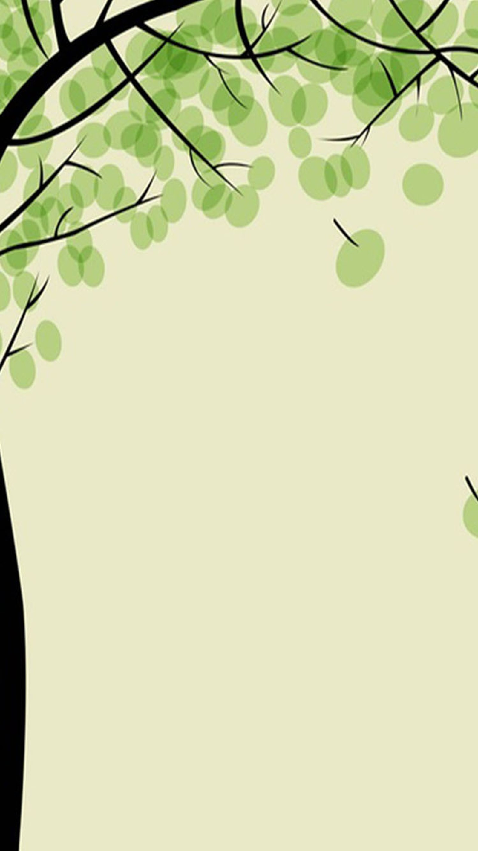 Illustration of a tree with green leaves blowing in the wind (green, leaves)