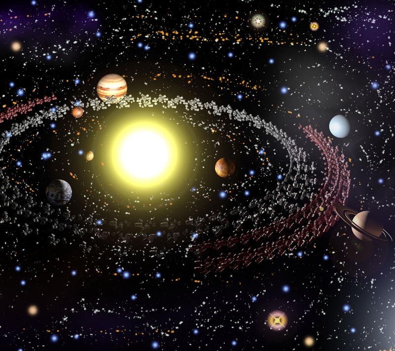 Крупный план солнечной системы с планетами и звездами (астероид, космос, планета, звезда)