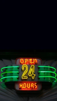 24, hours, neon sign, open wallpaper