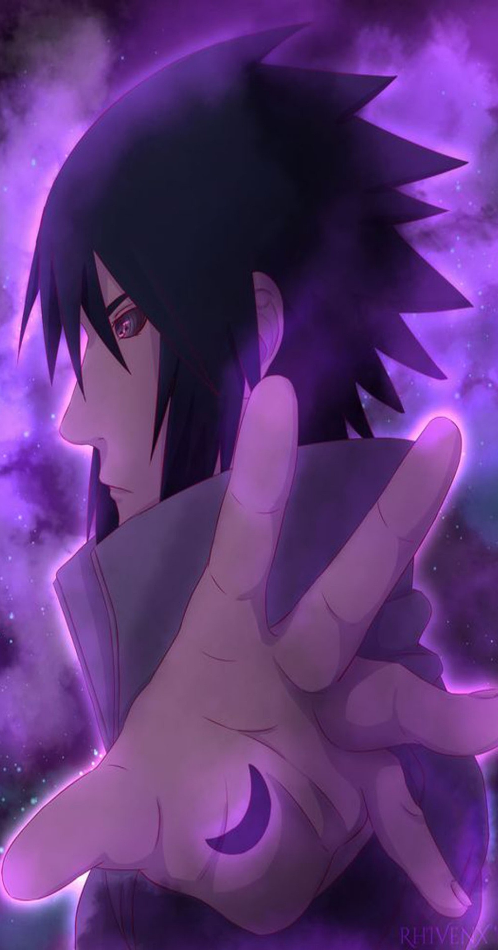 Un gros plan d'une personne faisant un signe de paix avec les mains (clan, uchiha)