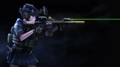 Anime Soldier Girl Aiming with MK18 Mod1 Rifle