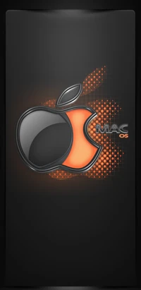 Logo Apple stylisé avec fond sombre et motifs graphiques