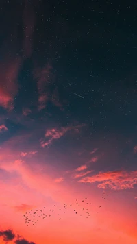 Cielo al anochecer: una mezcla serena de colores del atardecer y estrellas