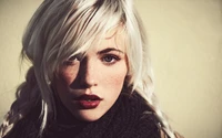 Blonde Girl with Bangs and Bold Lips in a Portrait Photography Shot