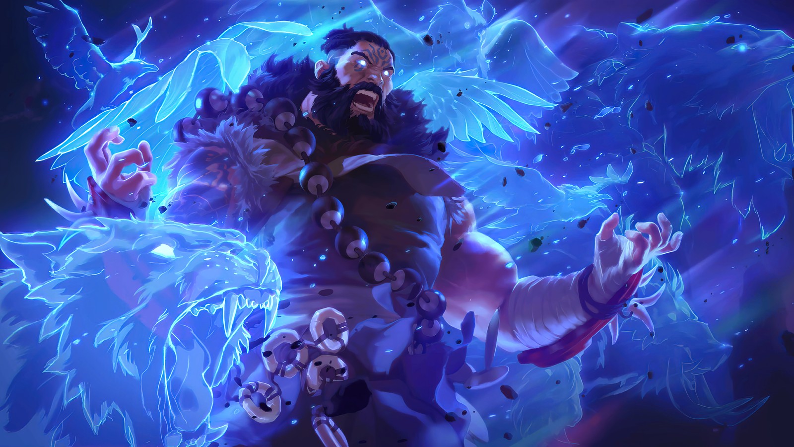 A man with a beard and a beard in a blue outfit (udyr, legends of runeterra, lor, video game, league of legends)