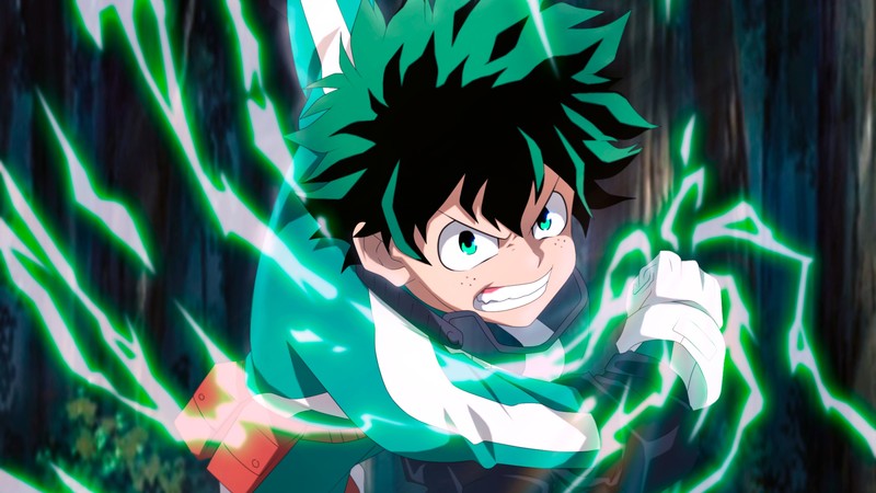 Крупный план человека, держащего меч в лесу (изуку мидория, izuku midoriya, deku, боку но хиро академия, my hero academia)