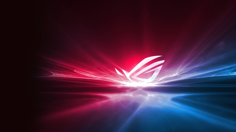 Близкий план красных и синих обоев с светящимся логотипом asus (asus, rog, republic of gamers, логотип)