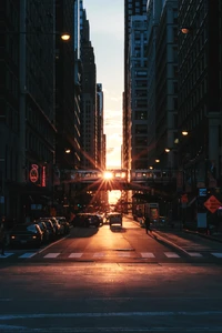 coucher de soleil, ville, métropole, zone urbaine, paysage urbain