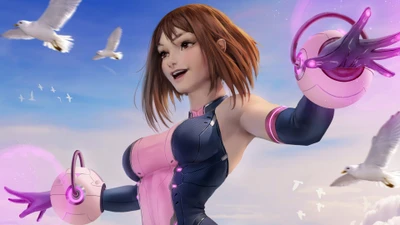 очака урарака, ochaco uraraka, уровень гравитации, 僕のヒーローアカデミア, my hero academia