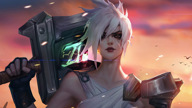 Крупный план человека с мечом и щитом (riven, lol, league of legends, видеоигра, искусство)